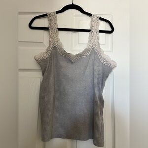 J. Crew Gray Lace Trim Ribbed Tank